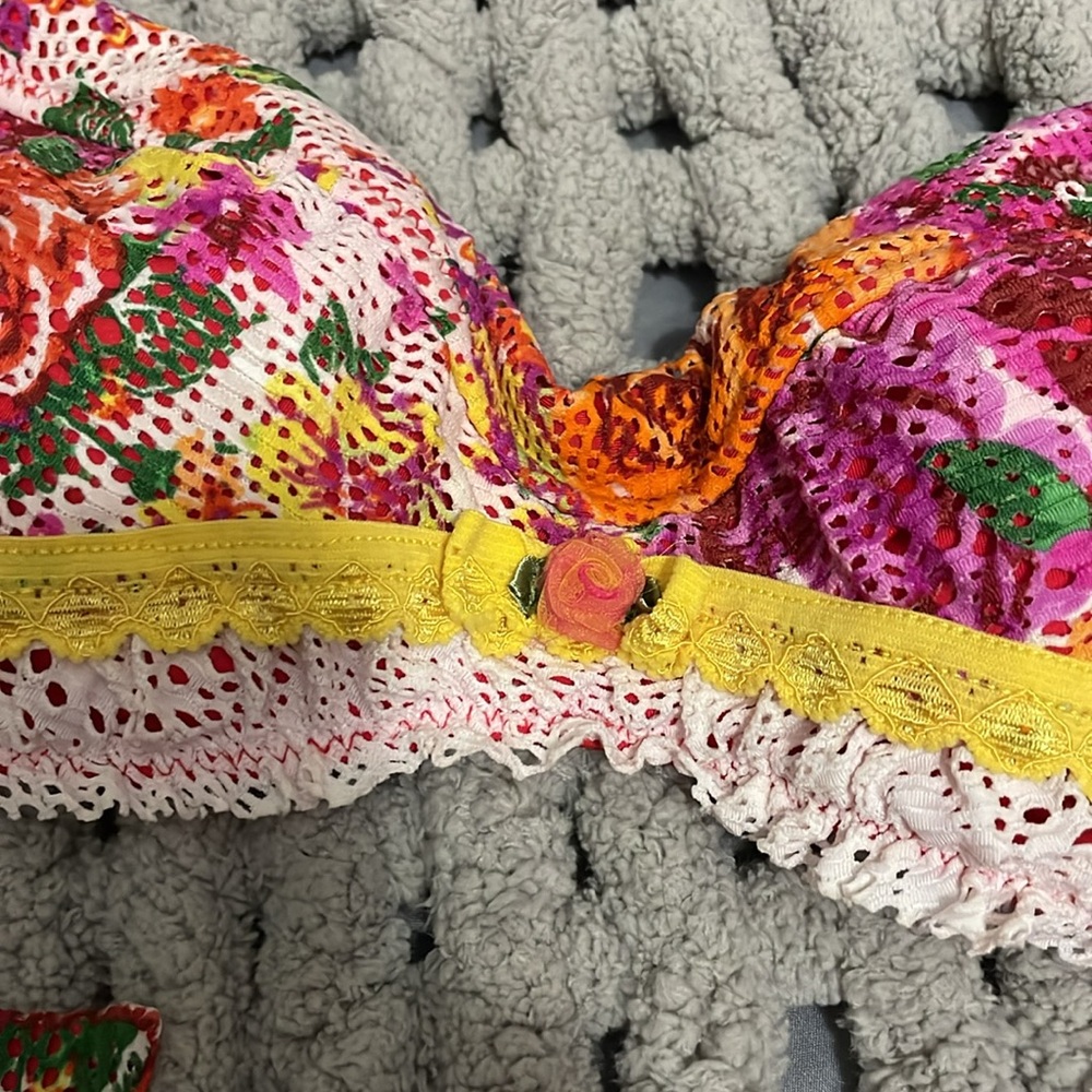 Vintage Betsey Johnson Pink and Red Lace Trim Small Bikini & red wrap skirt - Picture 8 of 10